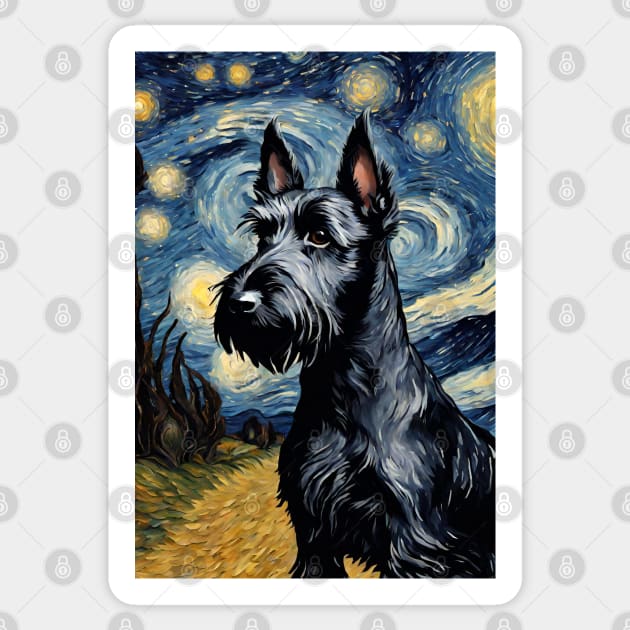 Cute Scottish Terrier Dog Breed Painting in a Van Gogh Starry Night Art Style Sticker by Art-Jiyuu